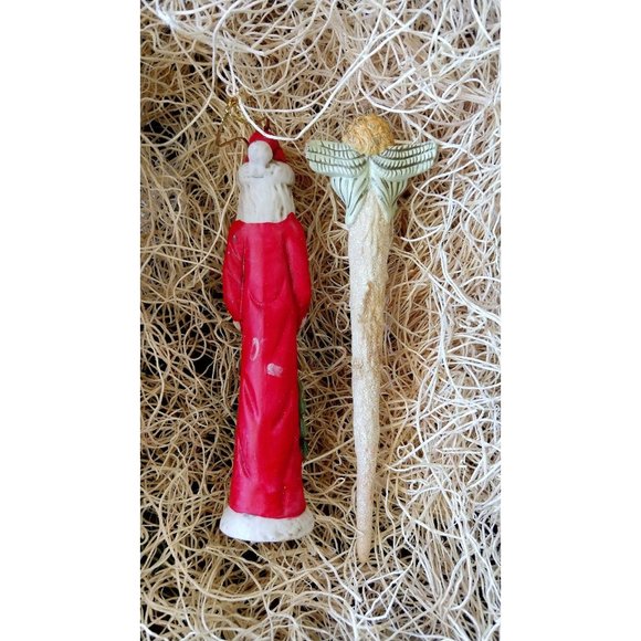 Vintage Christmas tree ornaments - ceramic santa and glitter angle ornament - Picture 4 of 4